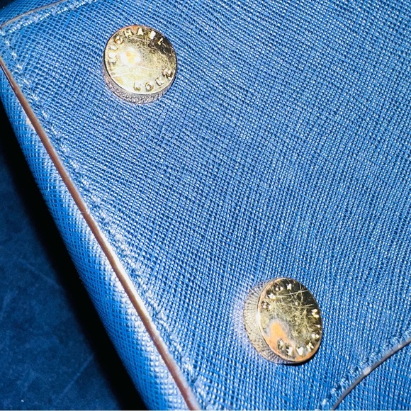 Michael Kors Satchel in Blue with Elegant Gold Tone Accents Crossbody Bag - Picture 13 of 14